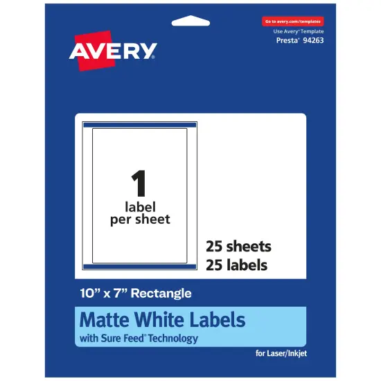 Avery Matte White Rectangle Labels, 10" x 7" {7}