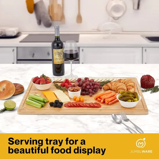 JumblWare Bamboo Cutting Board, 18x24" Large Wooden Chopping Block Tray with Handles {6}