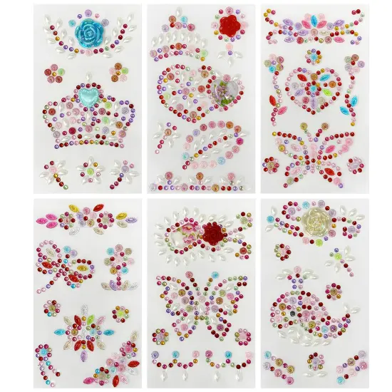 Wrapables Crystal Rhinestone Gem Stickers, Bling Jewel Adhesives for DIY Arts & Crafts, Smartphones, Water Bottles, Sunglass Cases (Set of 6) Floral and Crown {1}