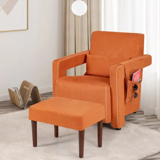 Modern Berber Fleece Single Sofa Chair Included Ottoman and Waist Pillow Suitable for Any Terrain Orange {2}