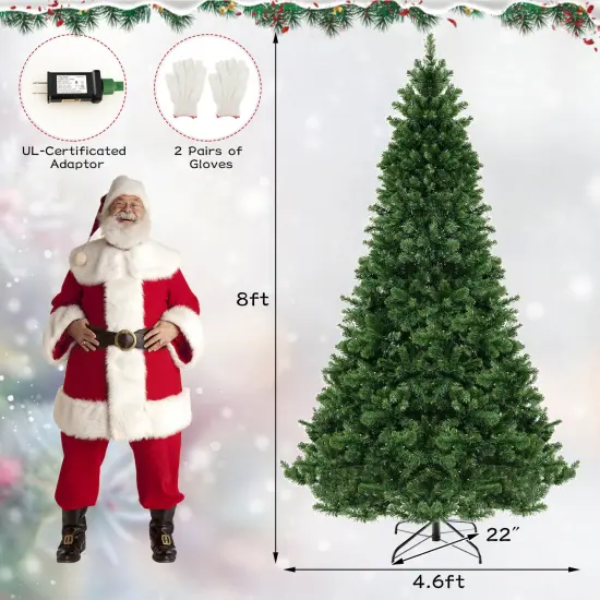 Costway 6FT/7FT/8FT Artificial Xmas Tree with 821/1188/1498 PVC Branch Tips 560/700/880 Warm White LED Lights {4}