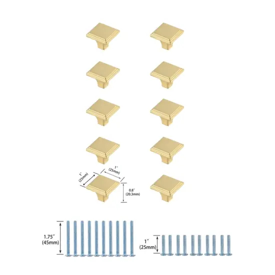 Wilow 1" Brushed Gold Square Knob Multipack (Set of 10) {6}