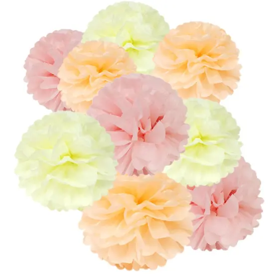 Wrapables Set of 18 Tissue Pom Pom Party Decorations for Weddings, Birthday Parties Baby Showers and Nursery Decor, Peach/Ivory/Light Pink {1}