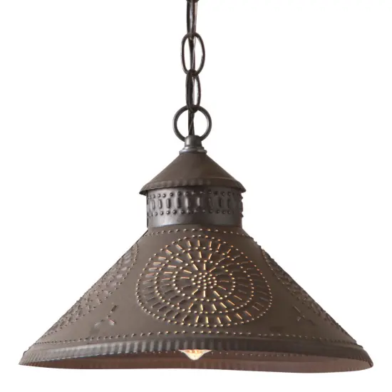 Stockbridge Shade Light Pendant with Chisel in Kettle Black Perforated Tin {1}