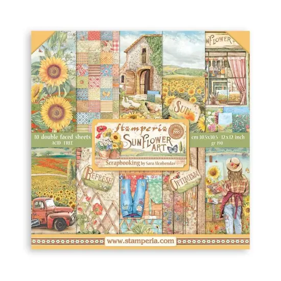 Stamperia Double-Sided Paper Pad 12"X12" 10/Pkg-Sunflower Art {1}