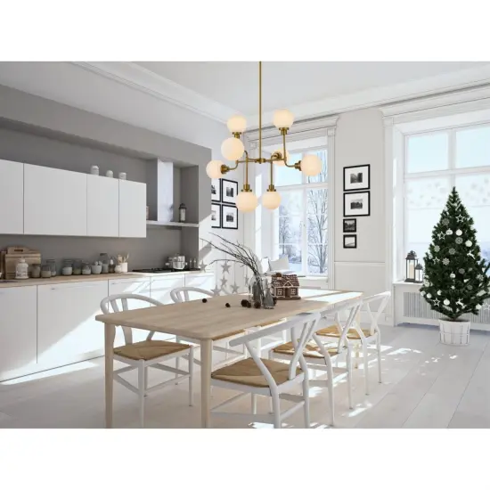 Hanson 8 lights pendant in brass with frosted shade {2}