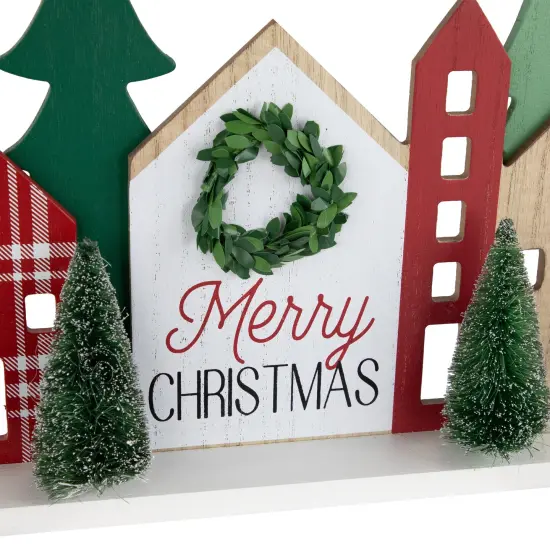 Northlight Wooden "Merry Christmas" Houses with Trees Decoration - 15" - Red and Green {6}