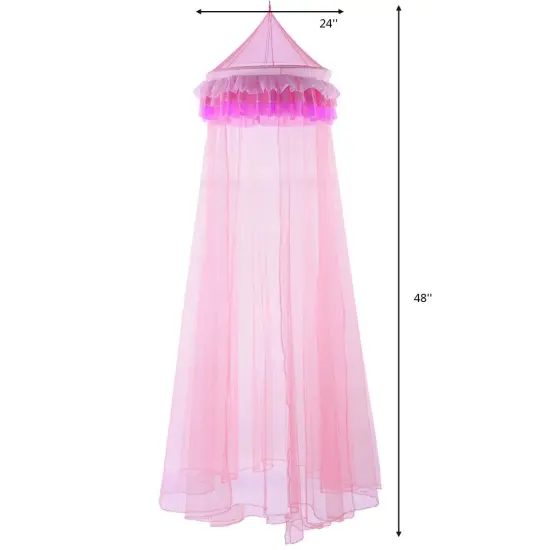 Costway Elegant Lace Bed Mosquito Netting Mesh Canopy Princess Round Dome Bedding Net {2}