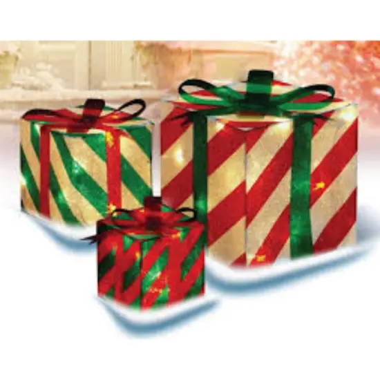 Northlight Striped Gift Boxes Outdoor Christmas Decorations - 8" - Clear Lights - Set of 3 Red {4}