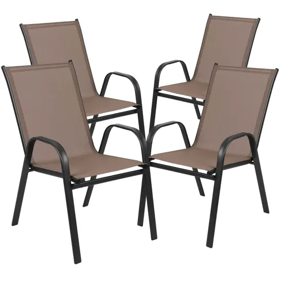 Merrick Lane Set of 4 Manado Series Metal Stacking Patio Chairs with Flex Comfort Material Brown {2}