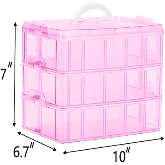 Bead Organizer,3-Tier Craft Organizers and Storage,Stackable Storage Containers with 30 Compartments Dividers for Washi Tape,Toy, Nail,Art Supplies, Fishing Tackle, Pink {5}
