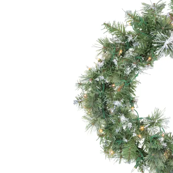 Northlight Pre-Lit Snow Mountain Pine Artificial Christmas Wreath - 24" - Clear Lights Green {4}