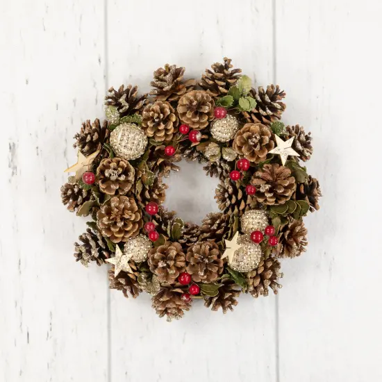 Northlight Glittered Pine Cone and Berry Artificial Christmas Wreath, 12-Inch, Unlit Brown {5}