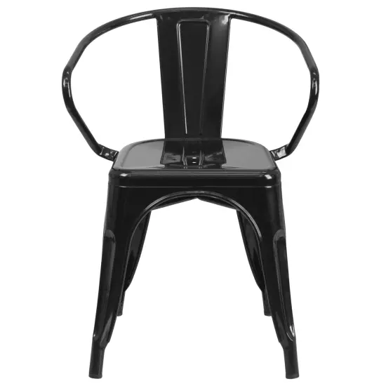 Emma and Oliver Commercial Grade Colorful Metal Indoor-Outdoor Chair with Arms Black {3}