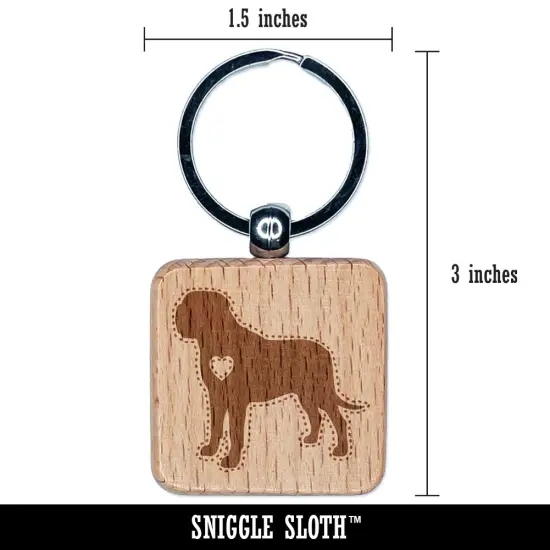 English Mastiff Dog with Heart Engraved Wood Square Keychain Tag Charm {2}