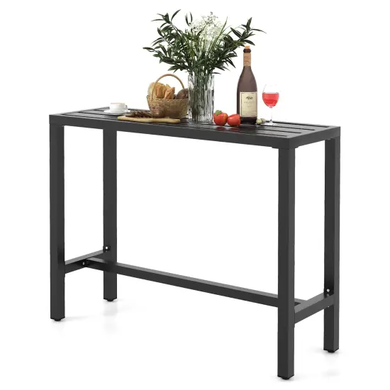 Costway Outdoor Metal Bar Table Patio Rectangular Counter Height Dining Table Black {7}