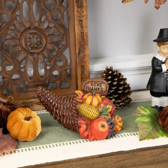 Northlight 8.5" Fall Harvest "Give Thanks" Cornucopia Decoration Brown {3}