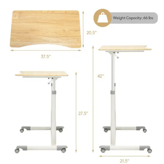 Height Adjustable Computer Standing Desk with 4 Universal Casters and I Shaped Base Natural {6}