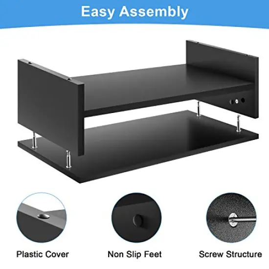Monitor Stand Riser, 16.5 Inch 2 Tier Computer Monitor Stand, Printer Shelf Stand for Laptop Computer Screen Storage, Desktop Stand with Phone Holder and Cable Management Black {6}