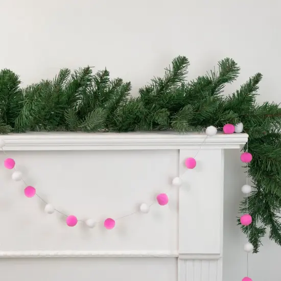Northlight 9' Pink and White Plush Snowball Christmas Garland {3}