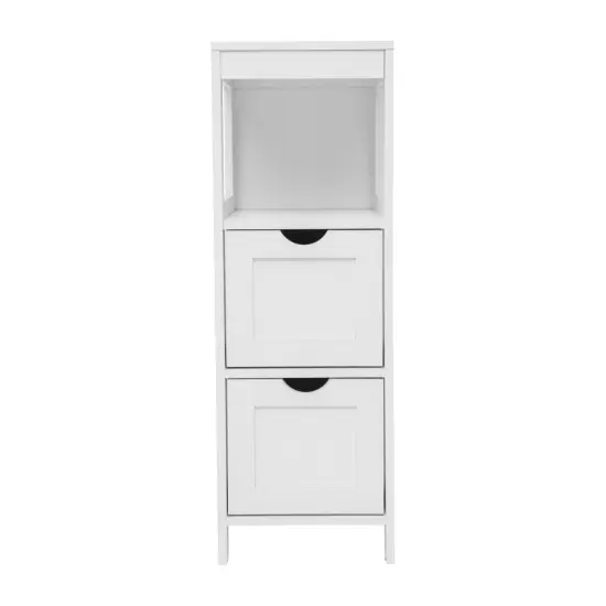 Merrick Lane Delilah 2 Drawer Bathroom Storage Cabinet Organizer with Open Display Shelf White {3}