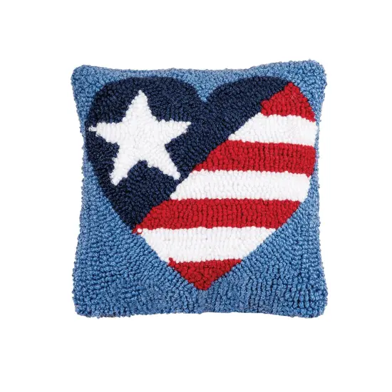 Patriotic Heart U.S.A. Flag Hooked Small/Petite Accent Pillow, 8" x 8" {1}