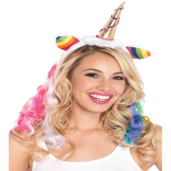 Mystical Fantasy Unicorn Creature Horn Headband With Hair Costume Accessory {1}