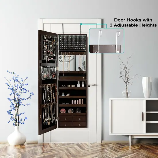Multipurpose Storage Jewelry Cabinet with 4 Drawers and Full-length Mirror Brown {3}