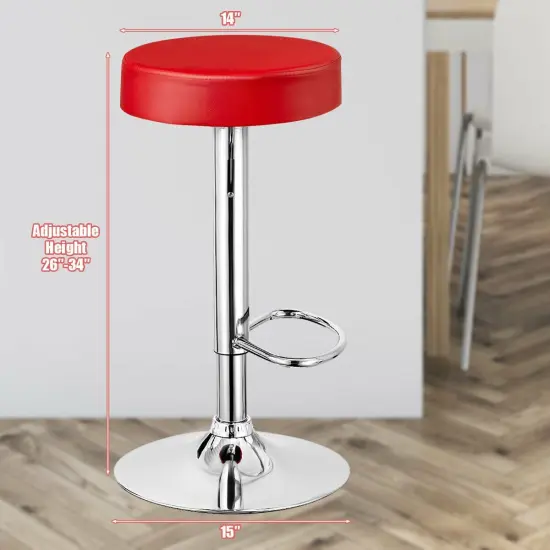 Set of 2 Height Adjustable Swivel Round Bar Stool with Stainless Steel Chrome Base Perfect for Seating in Any Room Red {4}