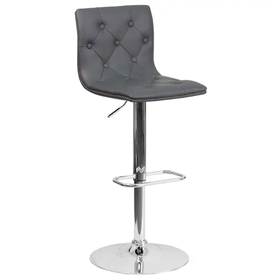 Emma and Oliver Button Tufted Vinyl Adjustable Height Barstool with Chrome Base White {6}