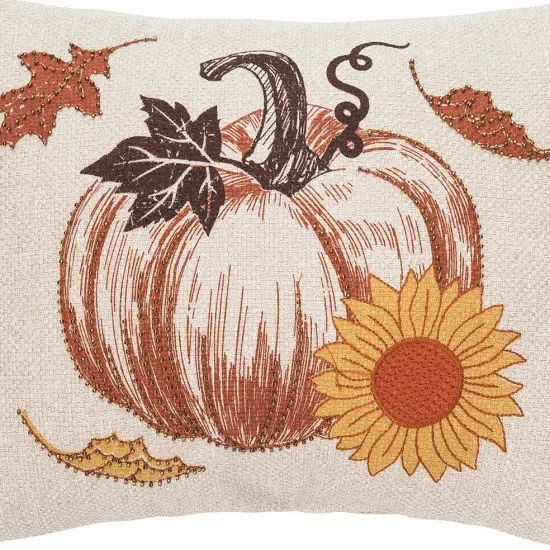 Harvest Time Pumpkin w/ Sunflower Mini Accent Pillow 13" x 18" {4}
