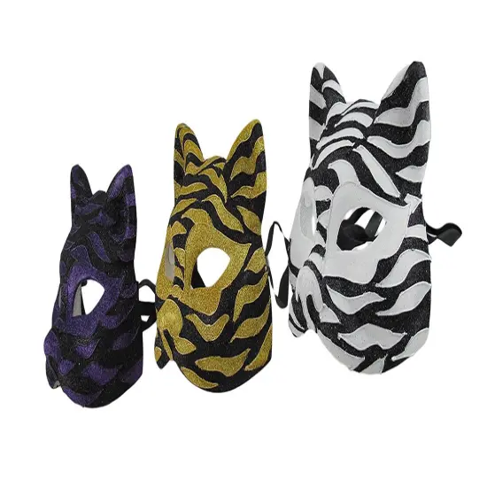 Set of 3 Sparkling Animal Stripe Gotto Carnivale Cat Masks {3}