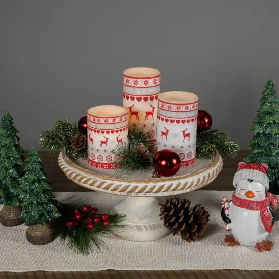 Northlight LED Flameless Flickering Nordic Reindeer Wax Pillar Christmas Candles - 6" - Set of 3 White {3}