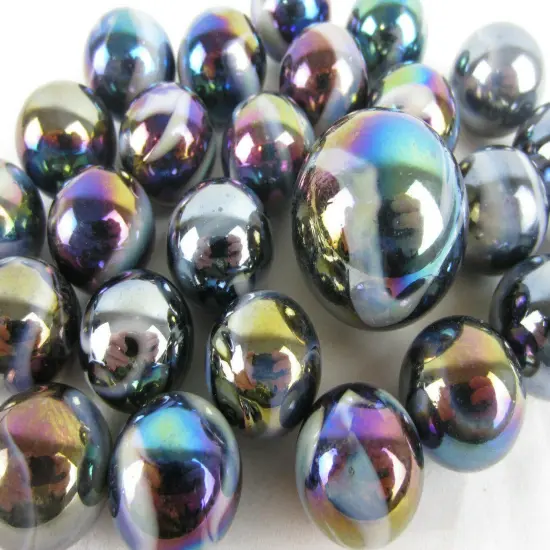 25 Glass Marbles MILKY WAY Purple/Gold Oil Slick Metallic Iridescent Shooter new {3}