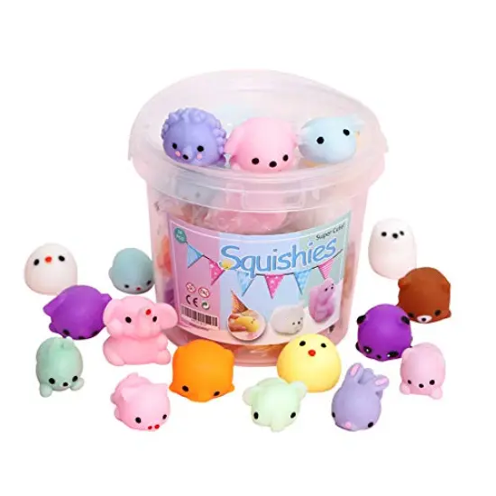 24 Pcs Squishies Squishy ToyParty Favors for Kids Mochi Squishy Toy moji Kids Mini Kawaii squishies Mochi Stress Reliever Anxiety Toys Easter Basket Stuffers fillers with Storage Box {2}