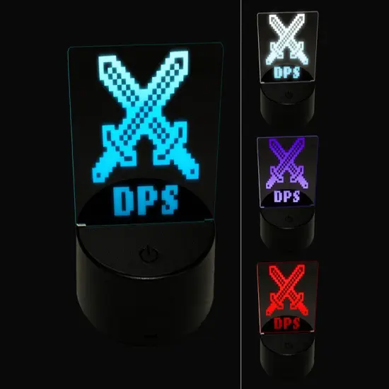 Pixel RPG DPS Swords Gaming 3D Illusion LED Night Light Sign Nightstand Desk Lamp {1}