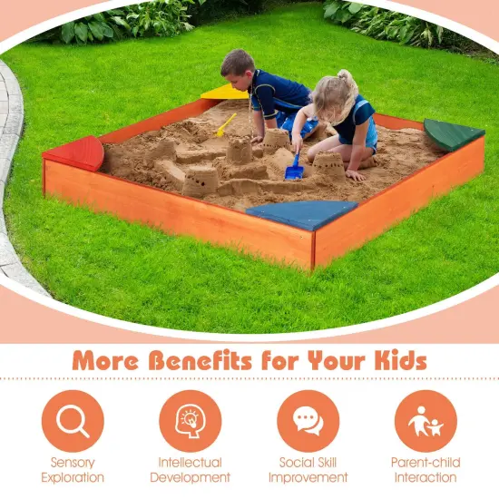 Kids Outdoor Wooden Backyard Sandbox with Built-in Corner Seating {6}