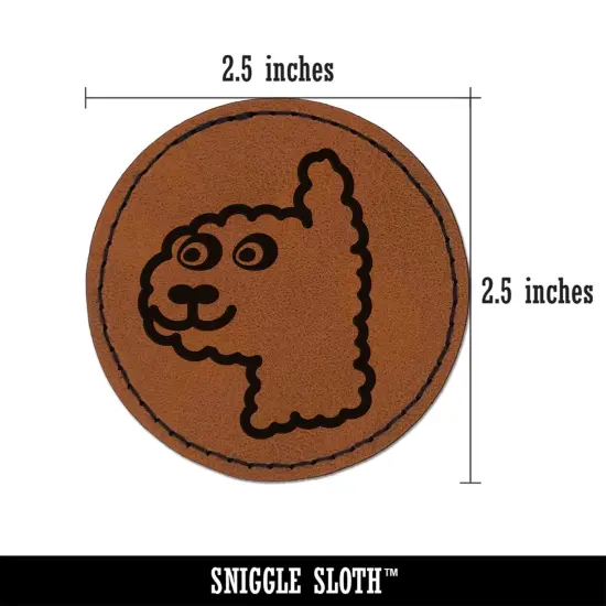 Funny Alpaca Face Doodle Round Iron-On Engraved Faux Leather Patch Applique - 2.5" Brown {3}