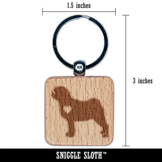 Pug Dog with Heart Engraved Wood Square Keychain Tag Charm {2}