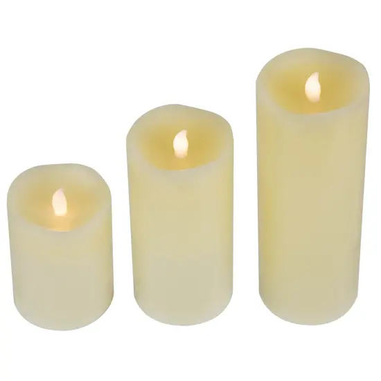 Northlight LED Flickering Flameless Wax Pillar Candles - 8" - Cream - Set of 3 Ivory {6}