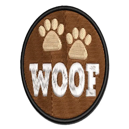 Woof Dog Paw Prints Fun Text Multi-Color Embroidered Iron-On or Hook & Loop Patch Applique {1}