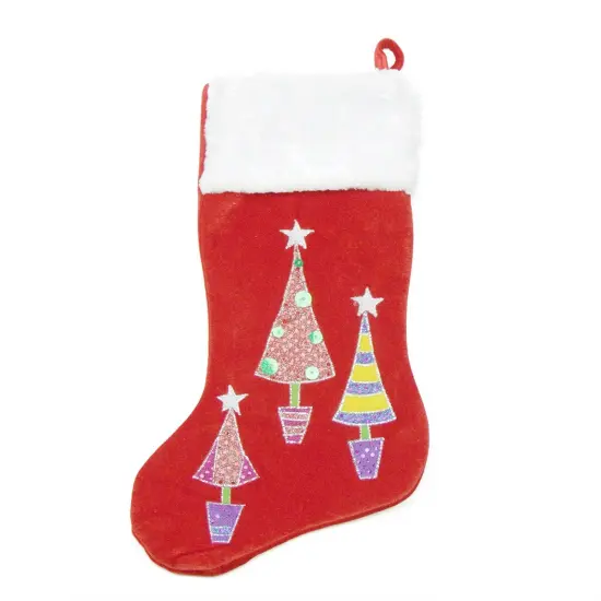 Northlight 20" Red and White Embroidered Velveteen Cuff Christmas Tree Stocking {3}