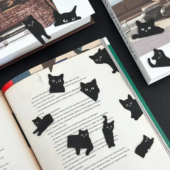 Wrapables Magnetic Black Cat Bookmarks, Page Marker, Foldable Cat Page Clips (Set of 24) {3}