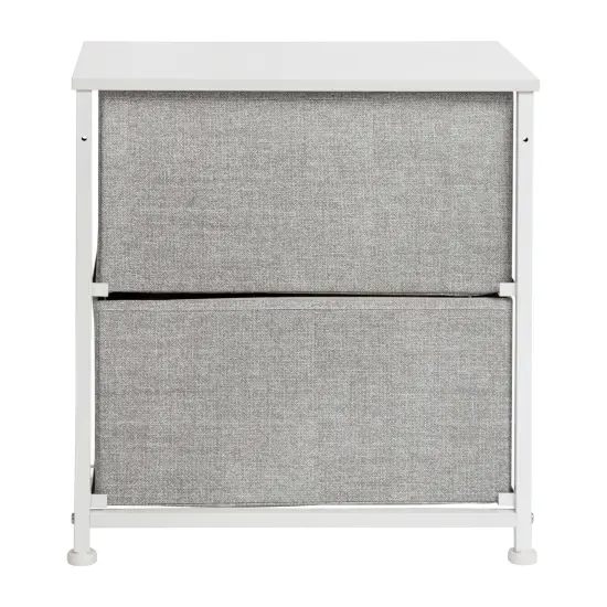 Emma and Oliver 2 Drawer Storage Stand with Wood Top & Dark Fabric Pull Drawers White/Gray {4}