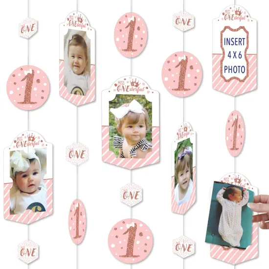Big Dot of Happiness 1st Birthday Little Miss Onederful - Girl First Birthday Party Vertical Photo Garland 35 Pieces {1}