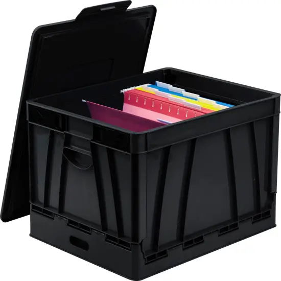 Storex Collapsible Crate with Lid, 9-1/2 Gallon, Black {1}