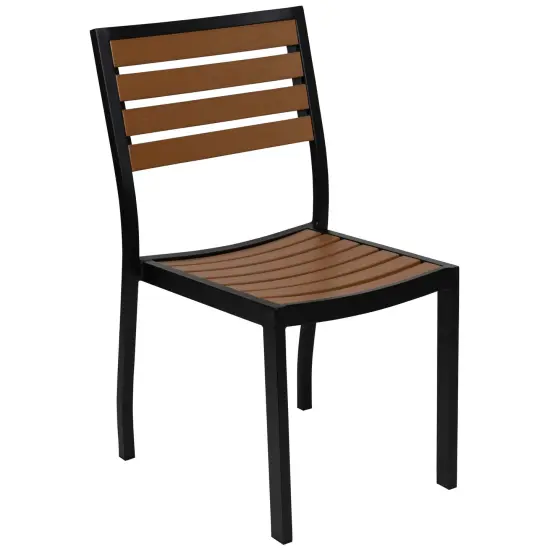 Merrick Lane Kersey Outdoor Side Chair Poly Faux Wood and Metal Patio and Deck Chair for All-Weather Use Teak {1}