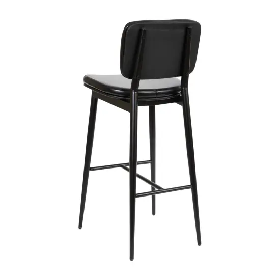 Merrick Lane Regency Faux Leather Barstools Contemporary Metal Frame Stools with Integrated Footrest - Set of 2 Black {4}