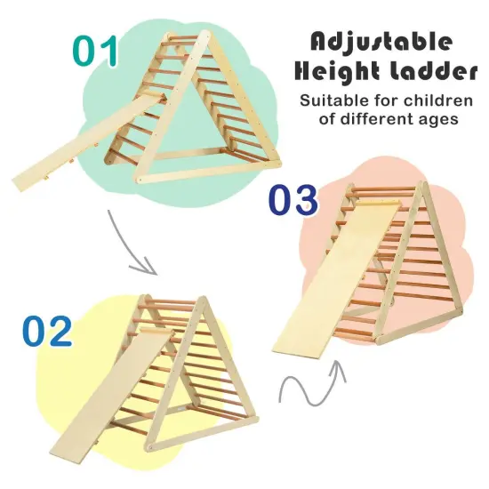 Foldable Wooden Triangle Climbing Ladder with 21 Strips Perfect for Indoor Play Natural {5}