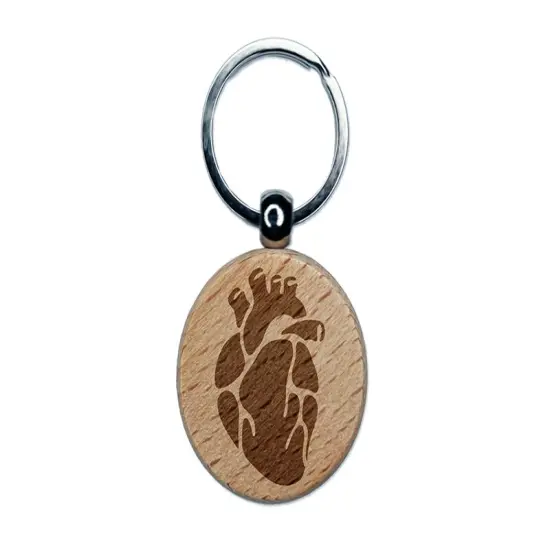 Realistic Heart Four Chambers Anatomy Biology Love Science Engraved Wood Round Keychain Tag Charm {1}